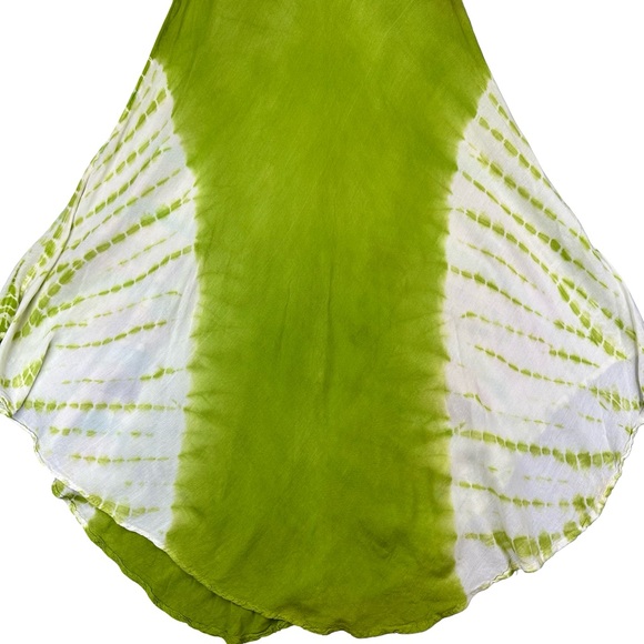 Boutique Green Floral Boho Tie Dye Sleeveless Flowing A-Line Dress Free Size - Picture 5 of 9